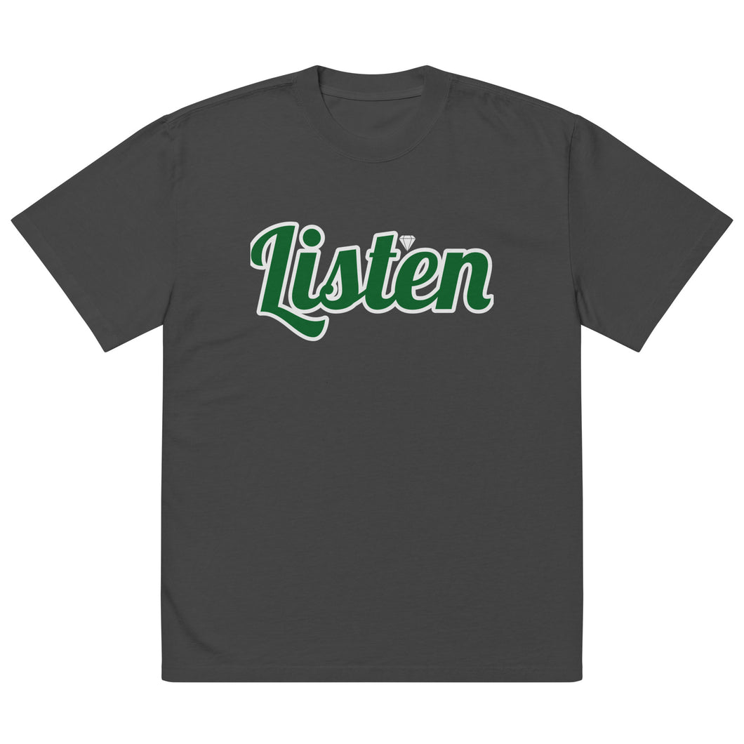 Listen ( Green letter ) Oversized faded t-shirt